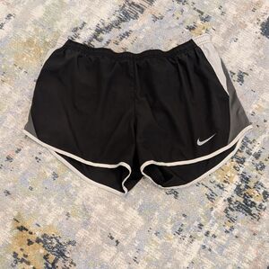 Nike Women's Black Running Shorts with White Trim and Gray Side Panels